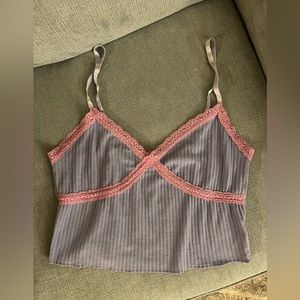 Adorable Purple And Pink Lace Trim Cropped Tank